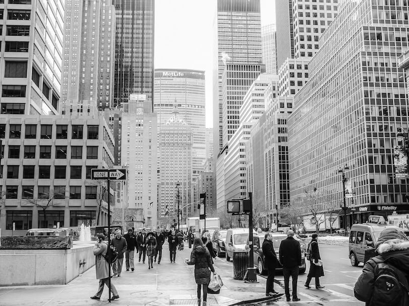 grayscale photo of city