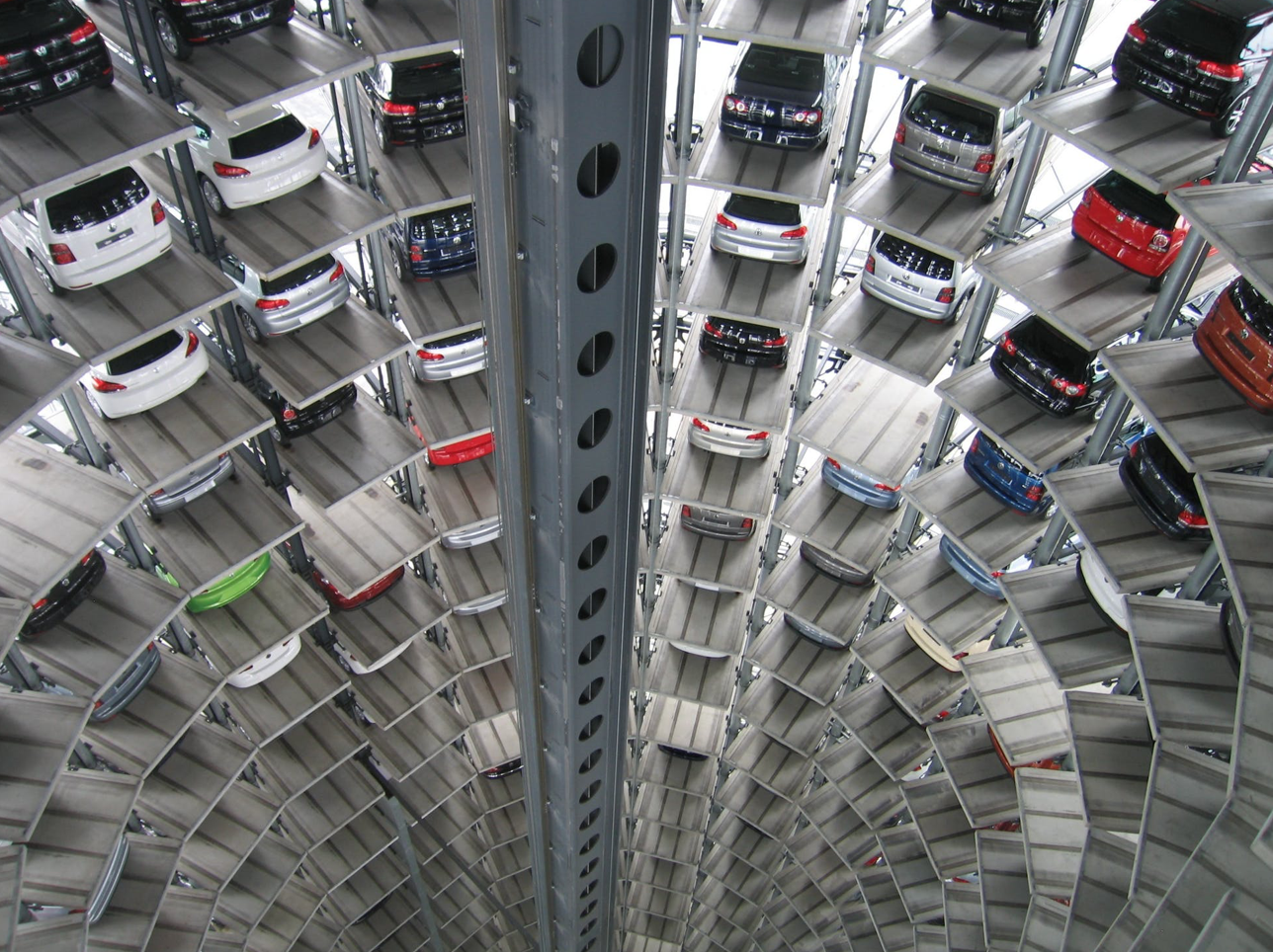 Vehicles Parked Inside Elevated Parking Lot