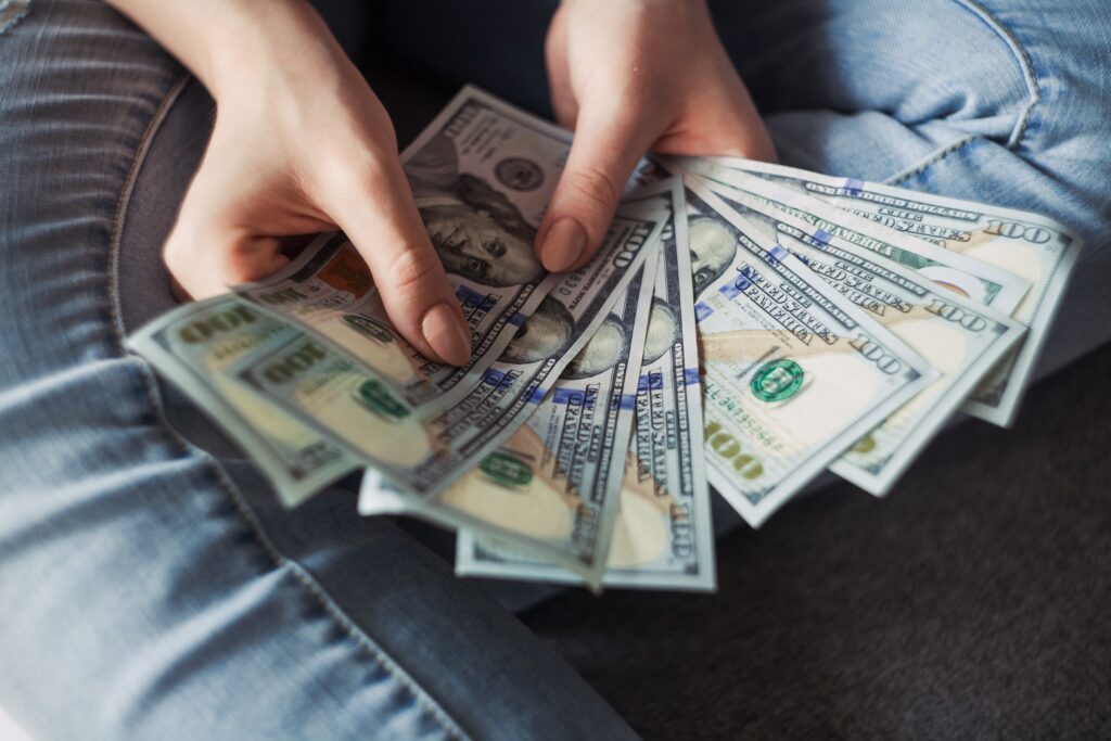 fan of 100 US dollar banknotes