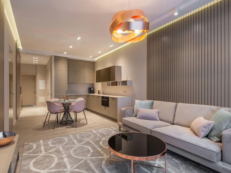 Contemporary apartment with kitchen and stylish living zone