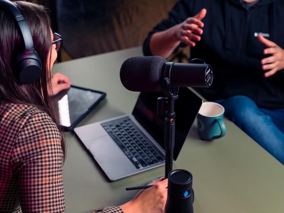 Podcast host and guest having a discussion