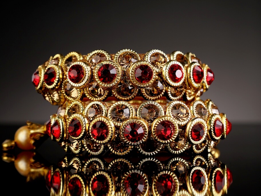 gold and red beaded accessory bangle bracelets 