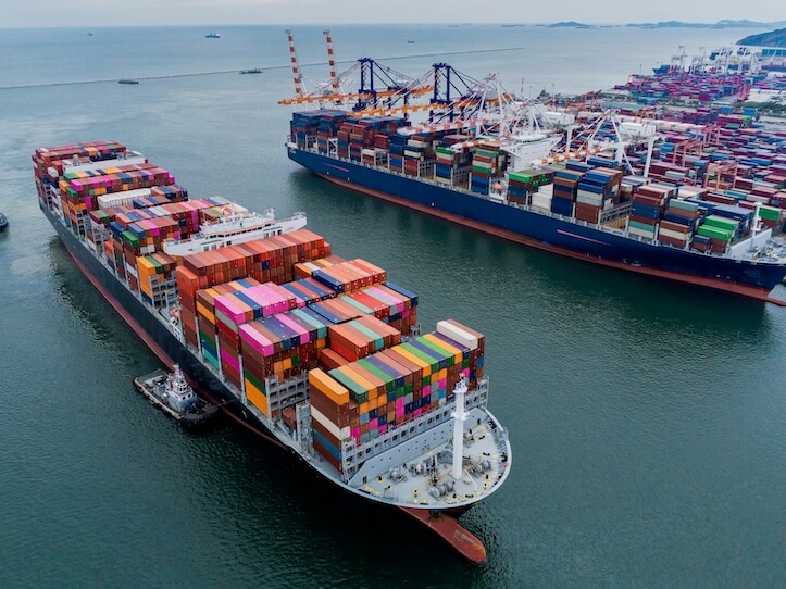aerial top view containers ship cargo business commercial trade logistic and transportation of international import export by container freight cargo ship in the open seaport