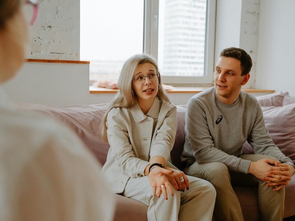 couple talking with therapist
