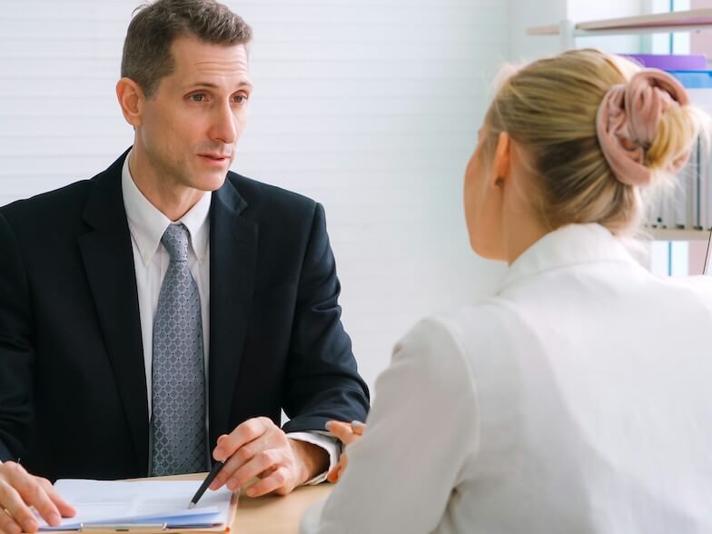 job seeker in job interview meeting with manager and interviewer at corporate office the young interviewee seeking for a professional career job opportunity human resources and recruitment concept