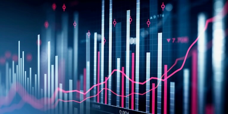 financial chart and rising graph with lines and numbers and bar diagrams that illustrate stock market behaviour concept of successful trading dark blue background 3d rendering FEATURED IMAGE