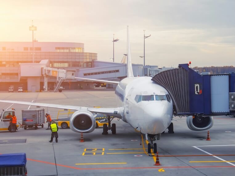 airplane passenger gangway of the terminal building at the airport aircraft flight maintenance
