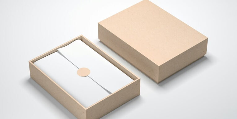 cardboard box mockup with white wrapping paper opened light background 3d rendering FEATURED IMAGE