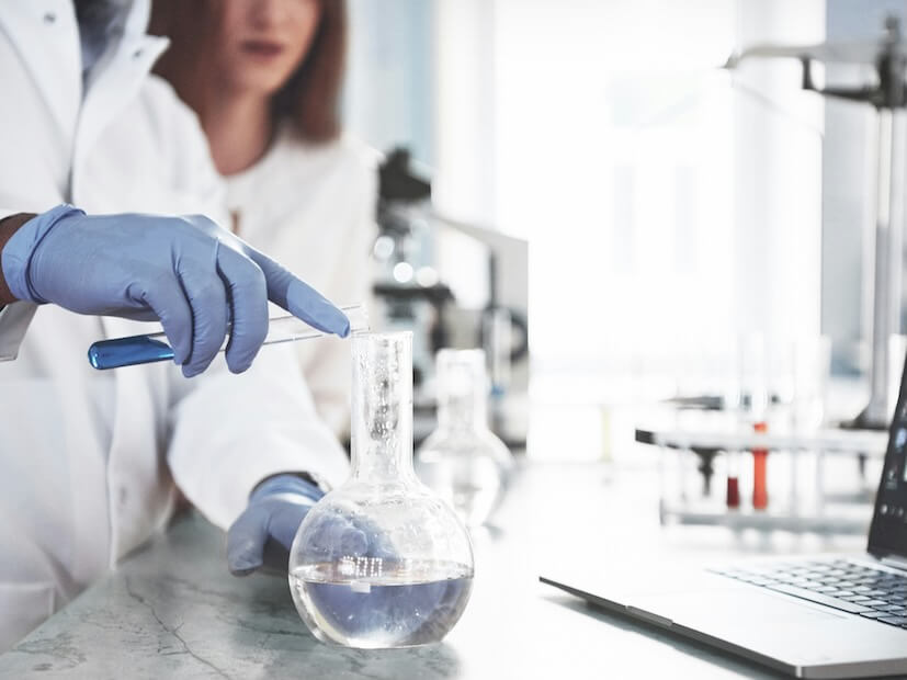 laboratory laboratories conduct experiments in a chemical laboratory in transparent flasks output formulas